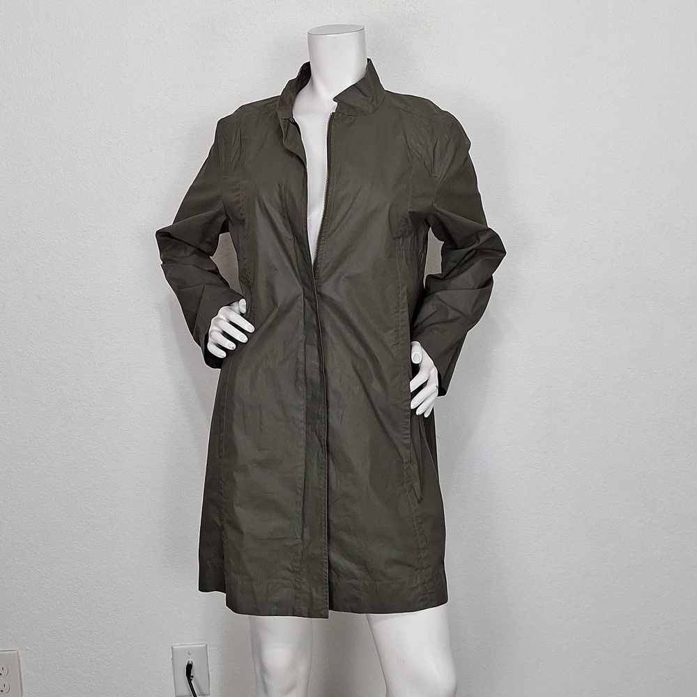 Eileen Fisher Quiet Luxury Old Money Olive Green Long Coat Jacket Size M